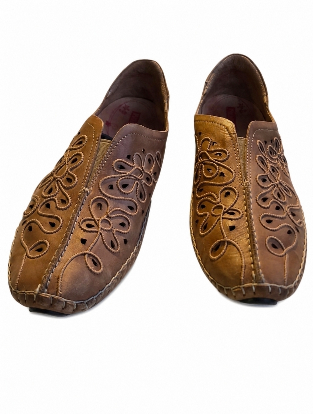 Pikolinos Leather Slip On Loafers Mens 8 Womens 10 Brown Cutout Comfort Shoes
